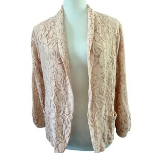 Lace Open Front‎ Cardigan Blush Pink Lightweight Jacket Women's Large